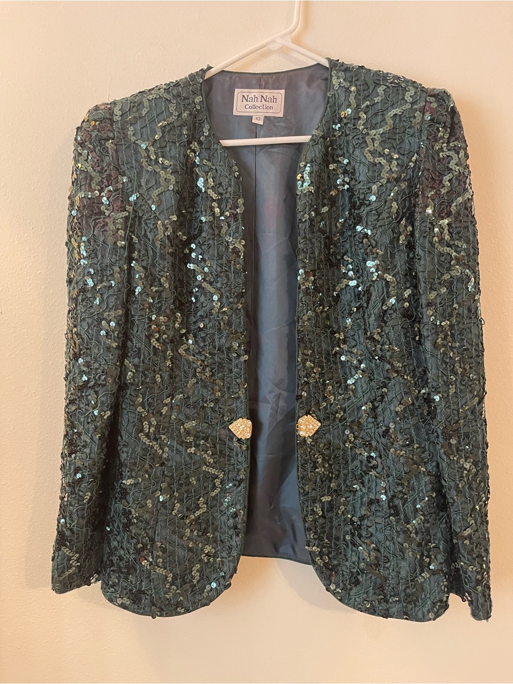 Nah Nah Collection Emerald Green Sequin Blazer with Gold Buttons